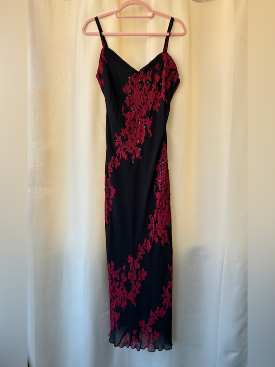 Eva Blue Dresses & Skirts - Vintage Bias Cut Dress Dark Fairy Black With Red Roses Beaded by Eva Blu M
